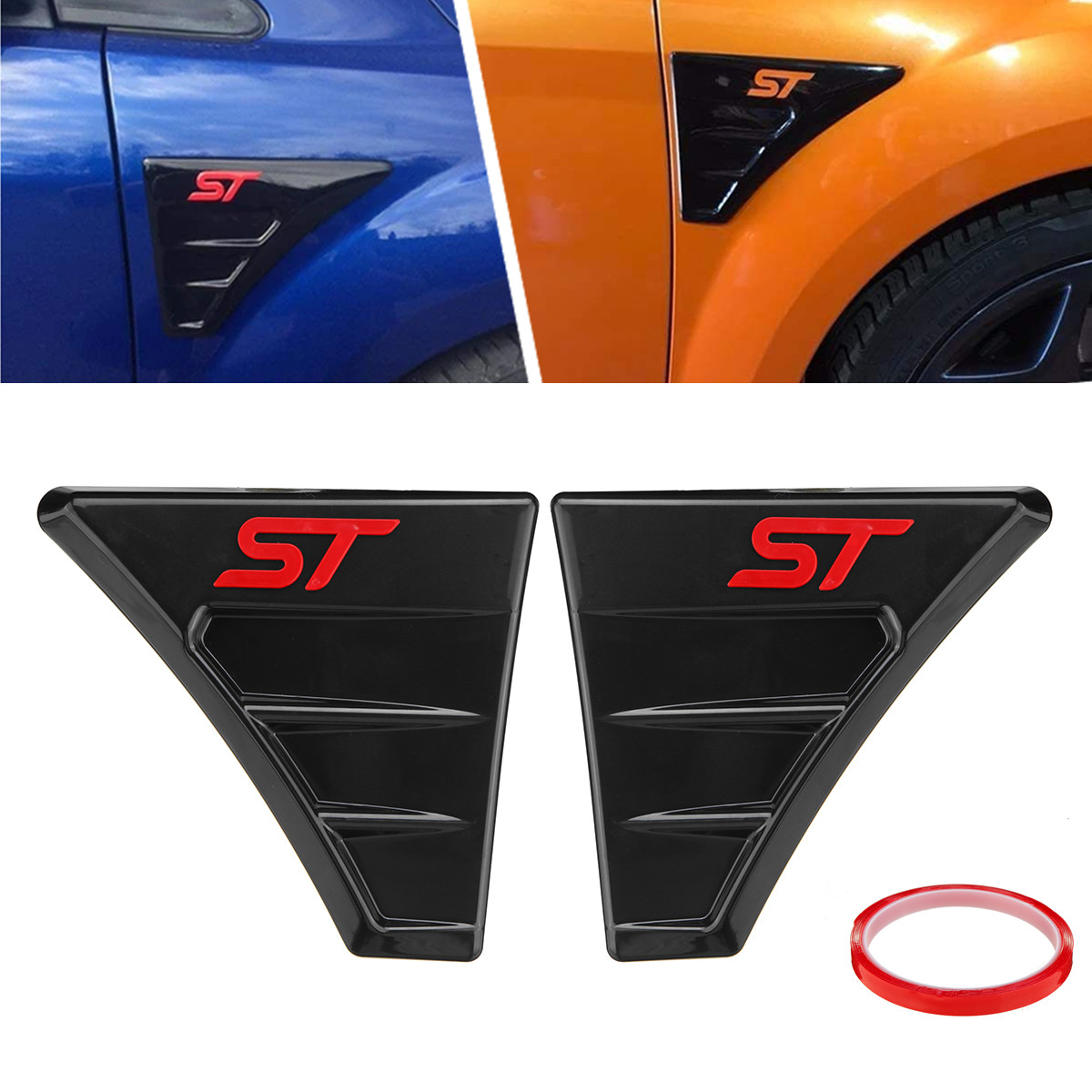 Mới Màu Đỏ xe bên Fender Spoiler dòng chảy Vent Sticker cắt đúc ST phong cách cho Ford Focus MK2 MK3 RS bên Fender Sticker
