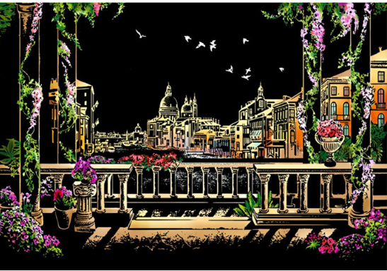 Bộ tranh cạo Hàn Quốc khổ A3 chất lượng cao chủ đề thành phố rực rỡ