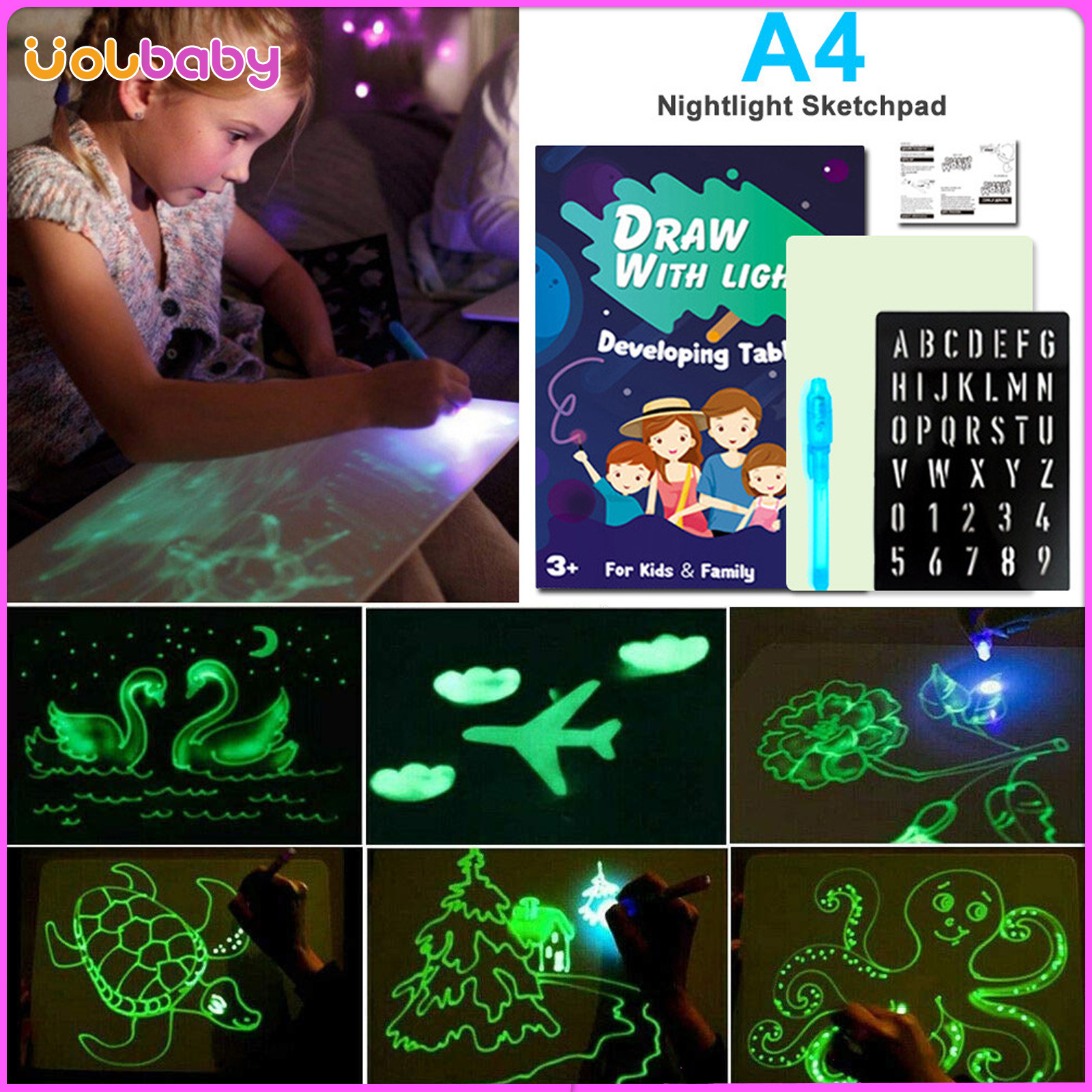 Volbaby dạ quang ma thuật graffiti vẽ dạ quang bảng huỳnh sáng vui vẻ và đang phát triển đồ chơi vẽ ma thuật vẽ