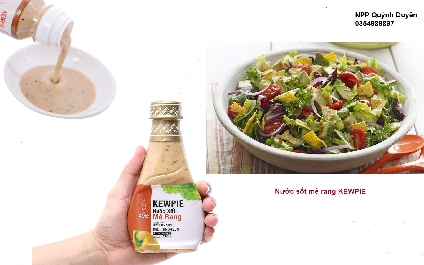 Nước xốt mè rang kewpie - nước sốt mè trộn salad rau củ quả tươi vị chua ngọt 210ml