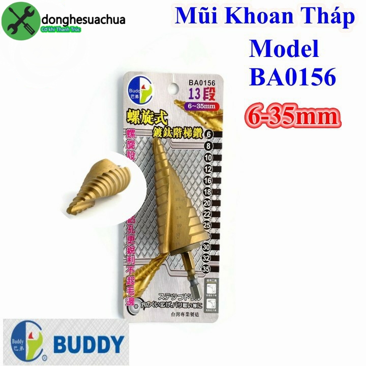 Mũi khoan tháp xoắn đuôi lục giác đài loan buddy ba0156 6-35mm