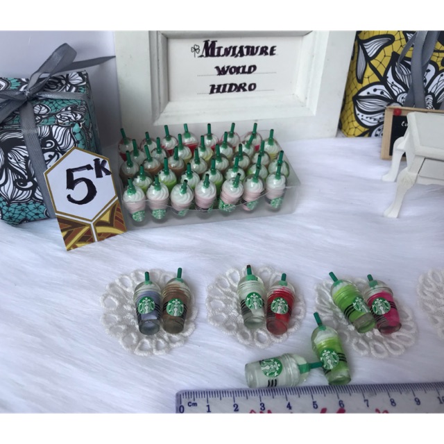 Set 4 ly Starbuck take a way trang trí nhà búp bê trang trí ốp lưng điện thoạiphụ kiện móc khoá handmade decor