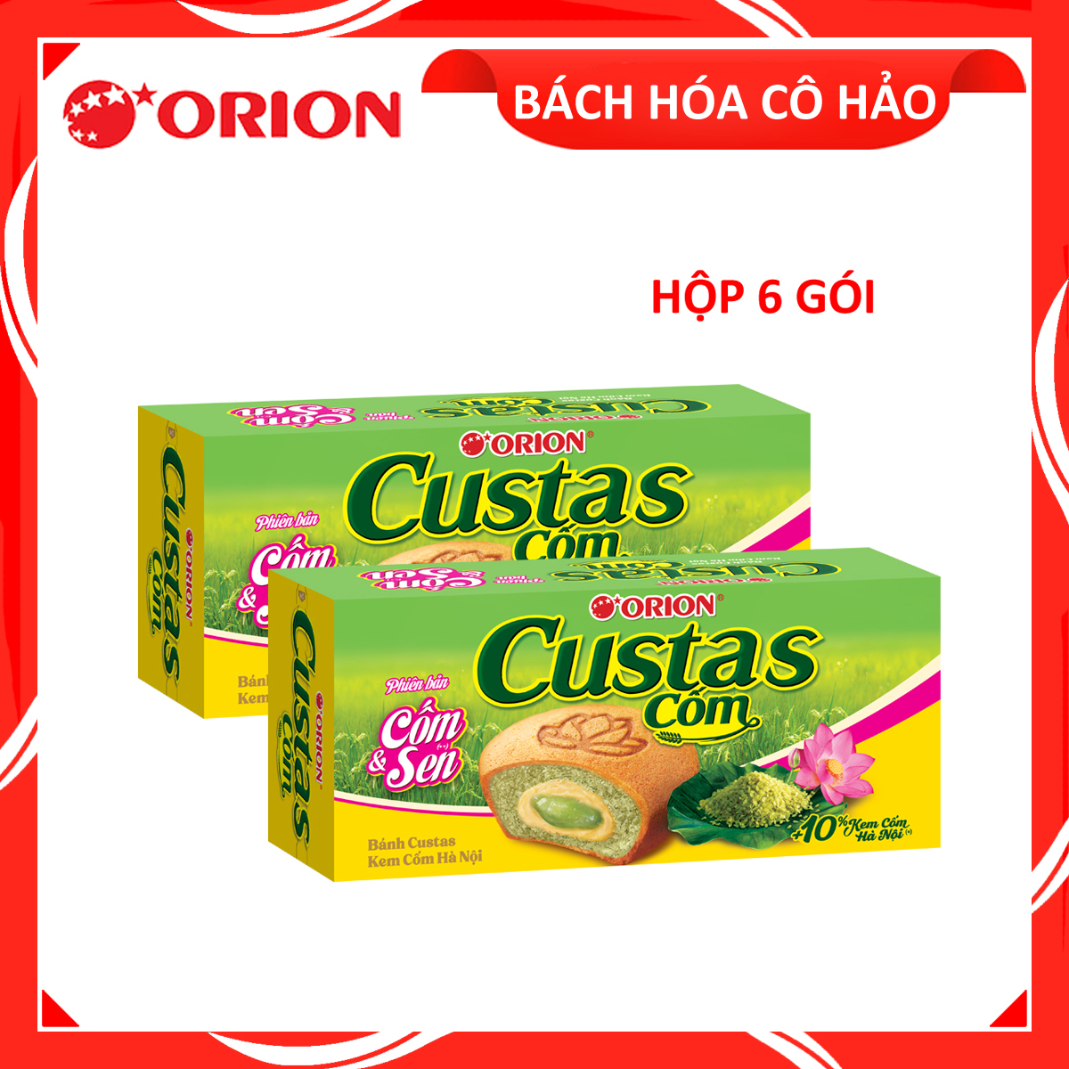 COMBO 2 HỘP BÁNH BÔNG LAN KEM CỐM HÀ NỘI CUSTAS ORION 138 GRAM