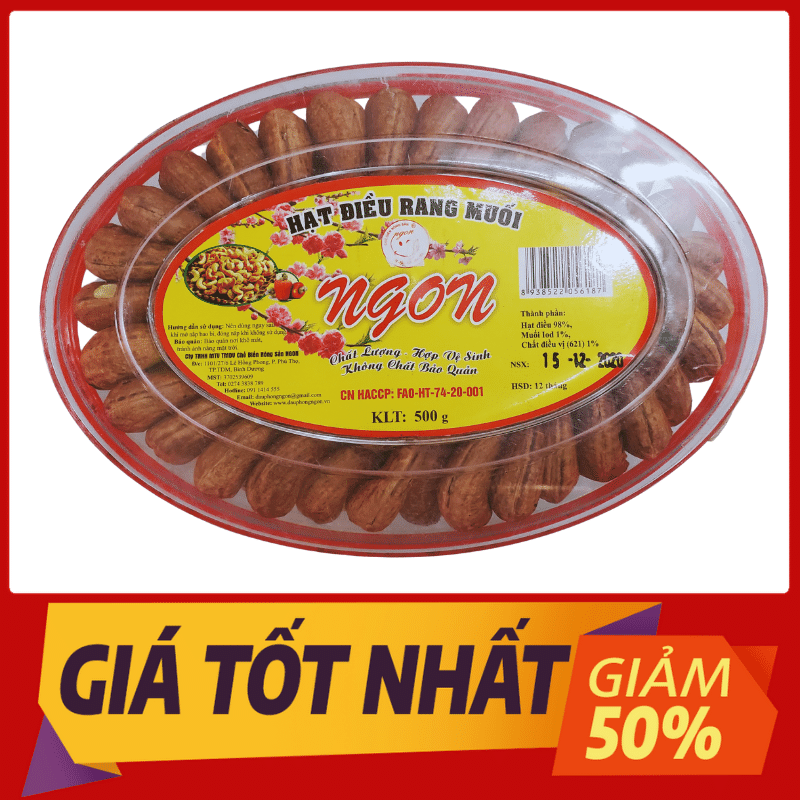 Hạt điều rang muối nguyên hạt còn vỏ lụa- hạt to 2 lóng ngón tay- chính gốc bình dương vsattp-500gr xếp hoa my thuyen fisheries