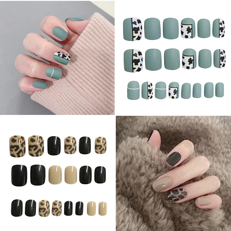 Móng Tay Giả Dễ Thương Trong Suốt Đính Đá Cực Đẹp Xinh Xắn Cho Nữ HADOPA Bộ 24 Móng