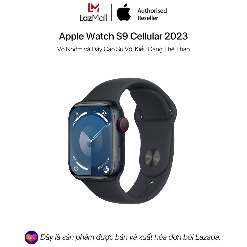 Apple watch series 9 cellular 2023 - vỏ nhôm và dây cao su với kiểu dáng thể thao - hàng chính hãng