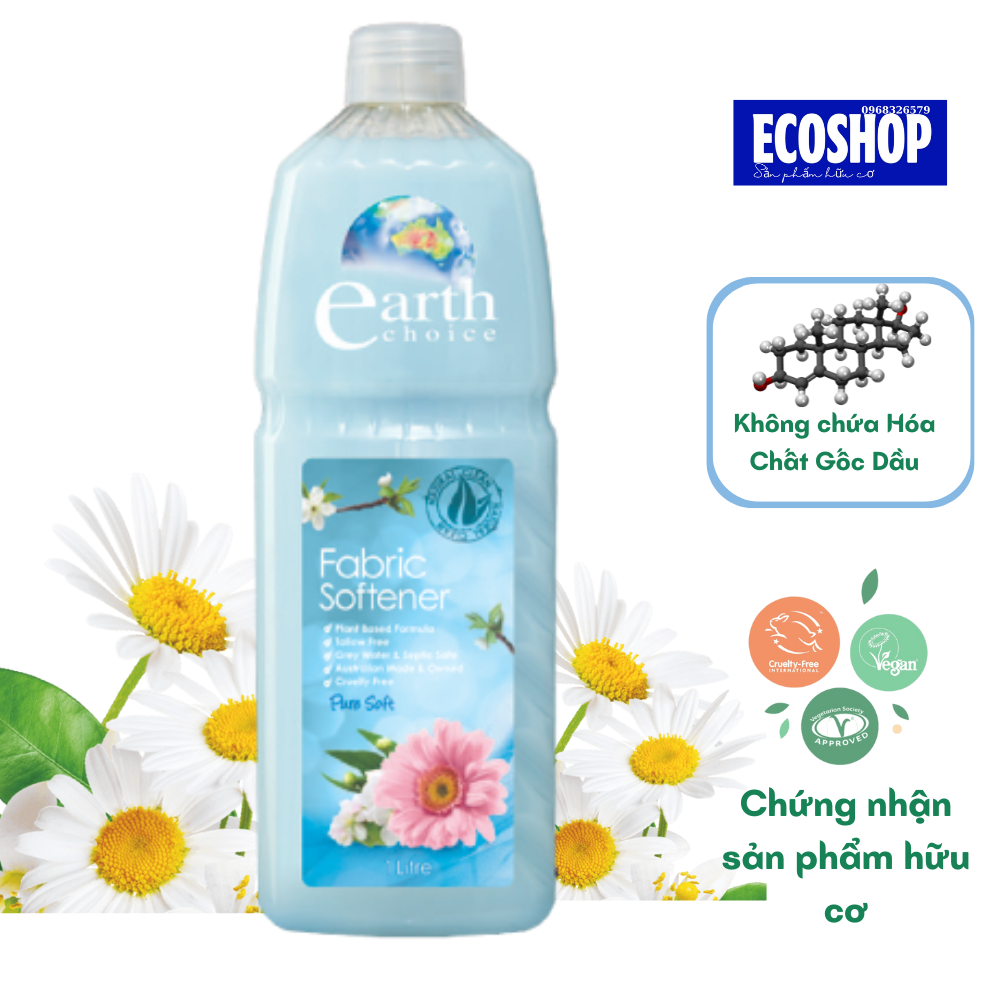 Nước xả vải đậm đặc hữu cơ Earth Choice hương hoa cúc đồng tiền - 1 Lít - NK Úc