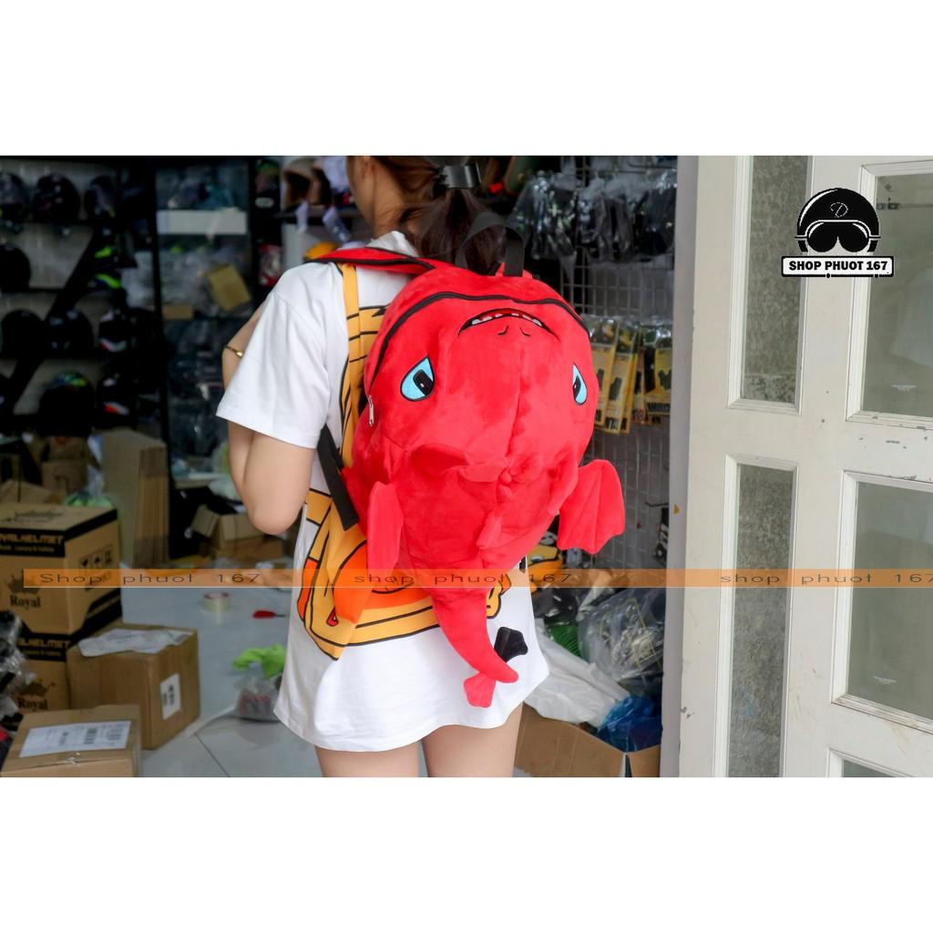Balo con rồng màu đỏ kute hơn balo khủng long, loại lớn và vải nhung