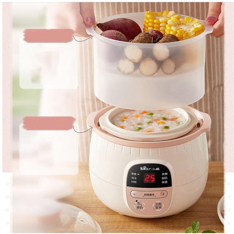 Nồi nấu cháo kèm giá hấp 4 trong 1 cỡ 0.8L (Trắng Hồng) - Nồi ninh hầm cách thuỷ có thể vừa nấu cháo vừa hấp củ quả cho bé