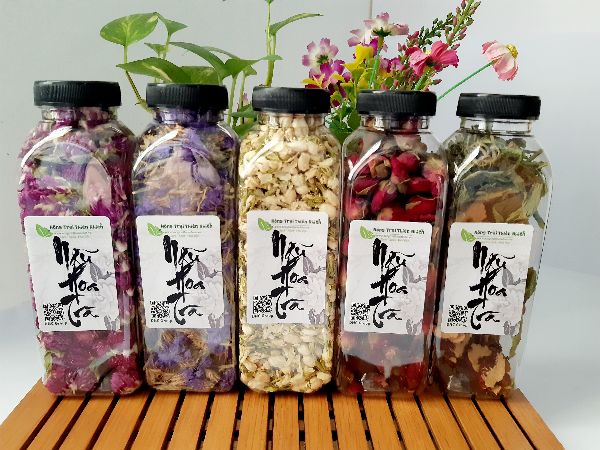Combo 5 hũ trà hoa khô: hoa hồng - hoa cúc - hoa nhài - hoa dậu biếc - hoa lưu ly