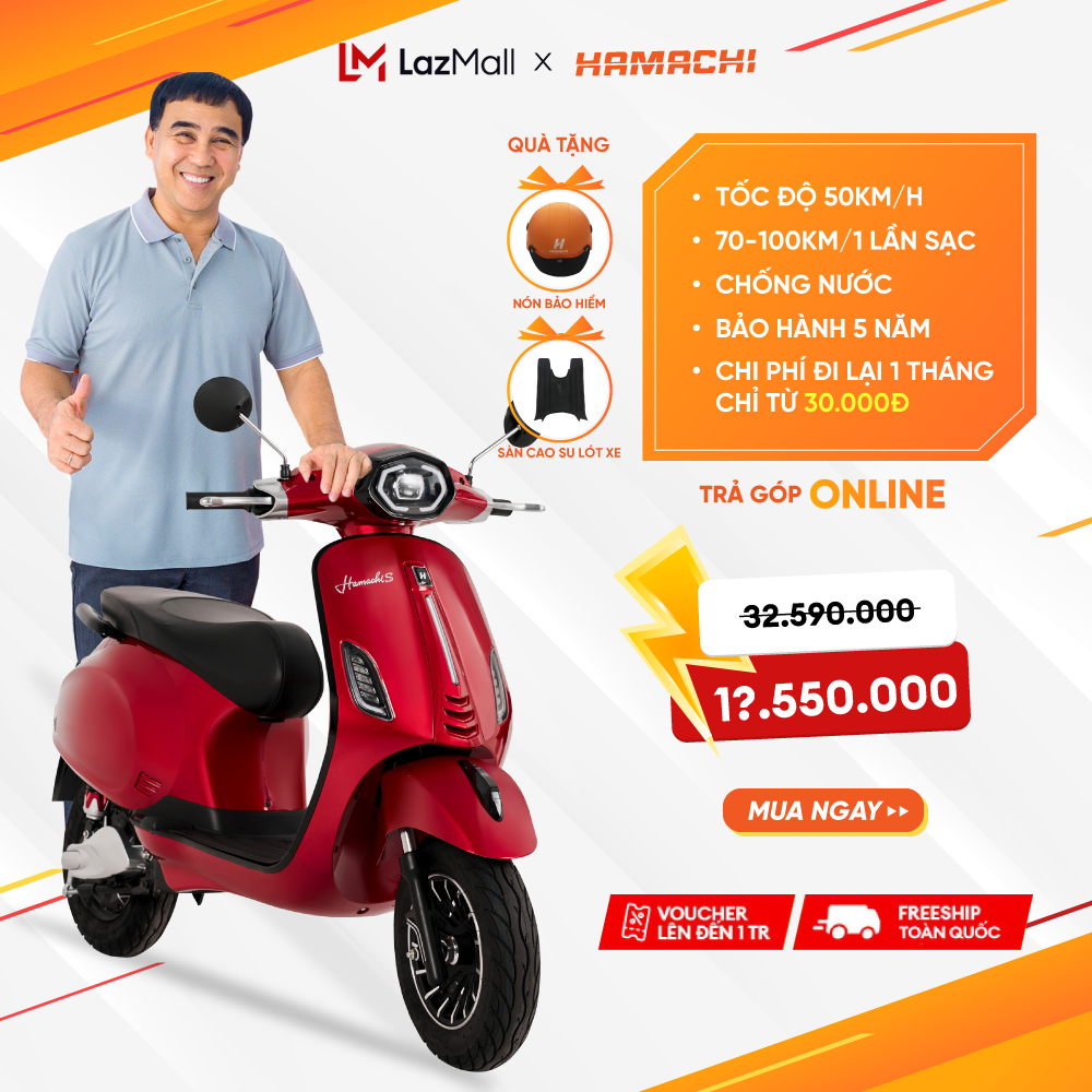 Xe Máy Điện Cao Cấp HAMACHI S+ Đỏ Công Nghệ Nhật Bản Thiết Kế Sang Trọng Hiện Đại 90kg