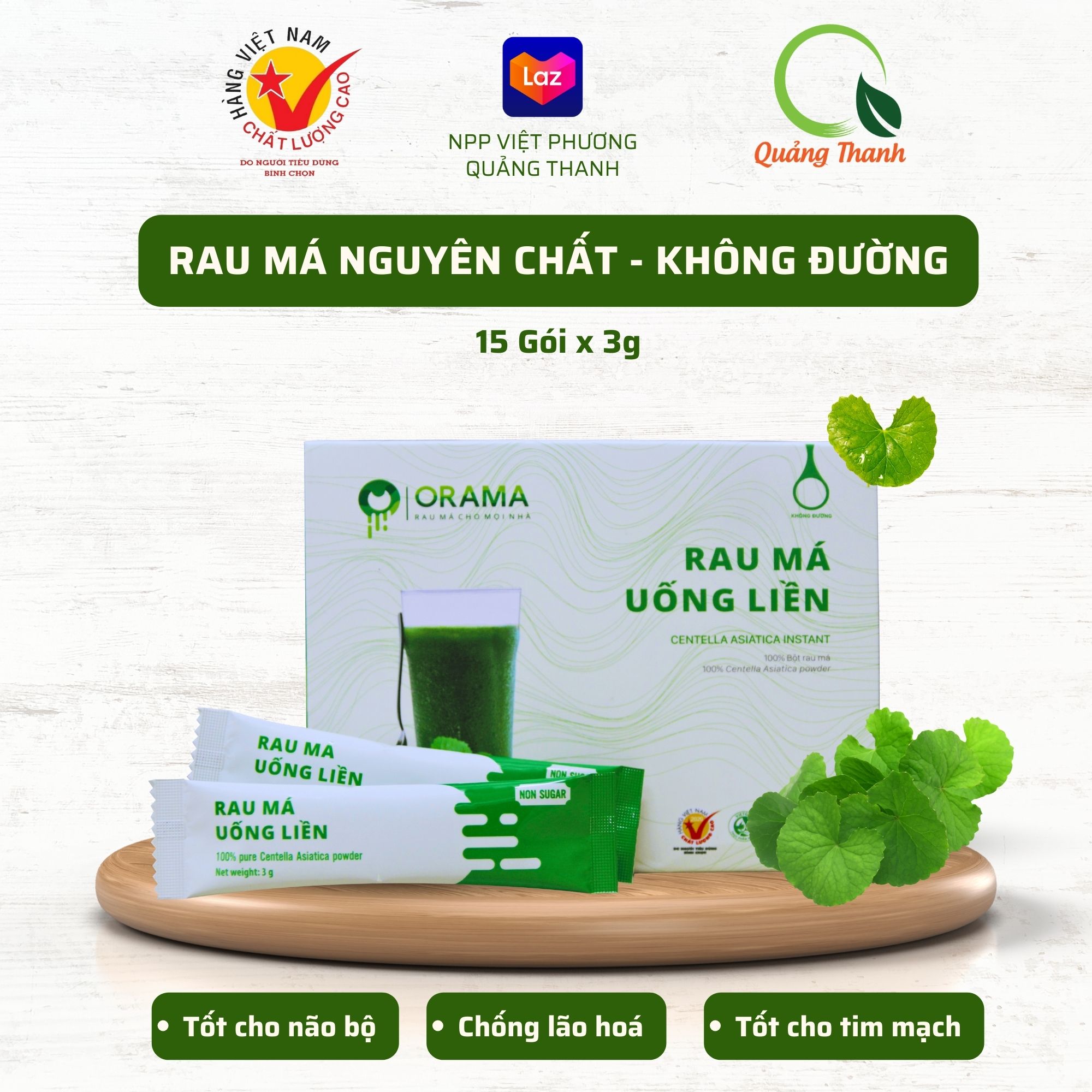 HCM-Bột Rau Má Uống Liền ORAMA không đường 3g x 15 gói- rau má tươi nguyên chất - thanh mát, giải nhiệt - hỗ trợ trị mụn, sẹo thâm
