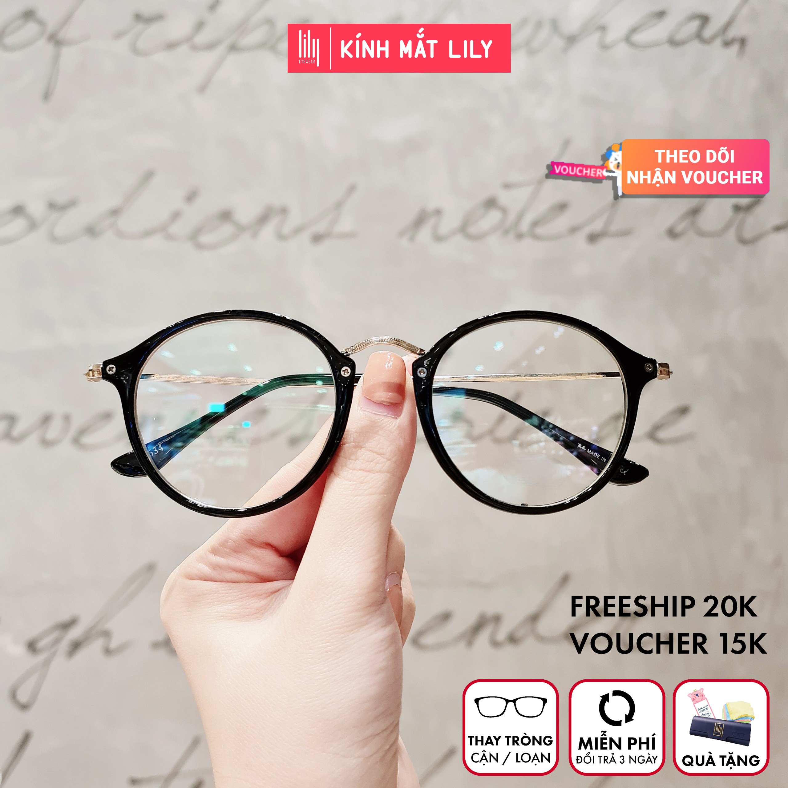 Gọng Kính Cận 634-Gọng Kính Mắt Tròn- Gọng Kính Cận Đẹp-Gọng Kính Cận Unisex-Gọng Kính Thời Trang-Lily Eyewear kèm quà