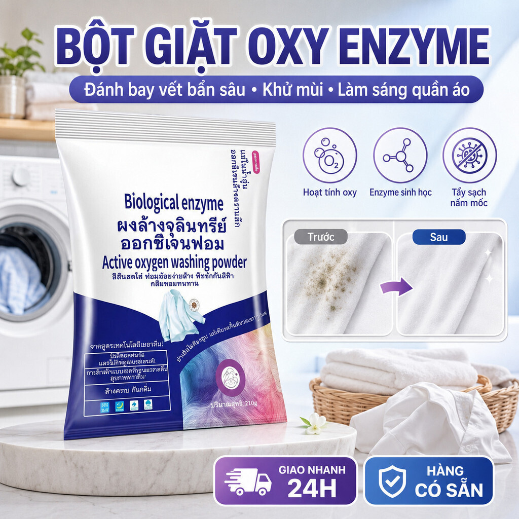 Bột giặt tẩy vết bẩn sâu chứa enzyme sinh học / Bột giặt hoạt tính giàu oxy / Chất tẩy vết bẩn, chất tẩy nấm mốc, bột tẩy trắng và bột tạo bọt giặt