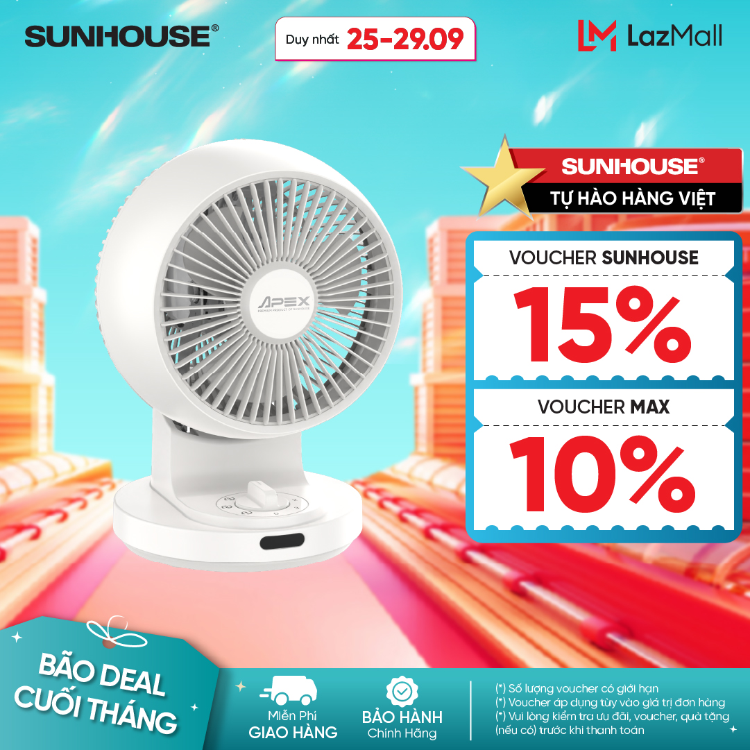 Quạt tuần hoàn không khí Sunhouse Apex APF7310W -  Đảo gió 4 chiều - Tuần hoàn không khí - Động cơ đồng bền bỉ