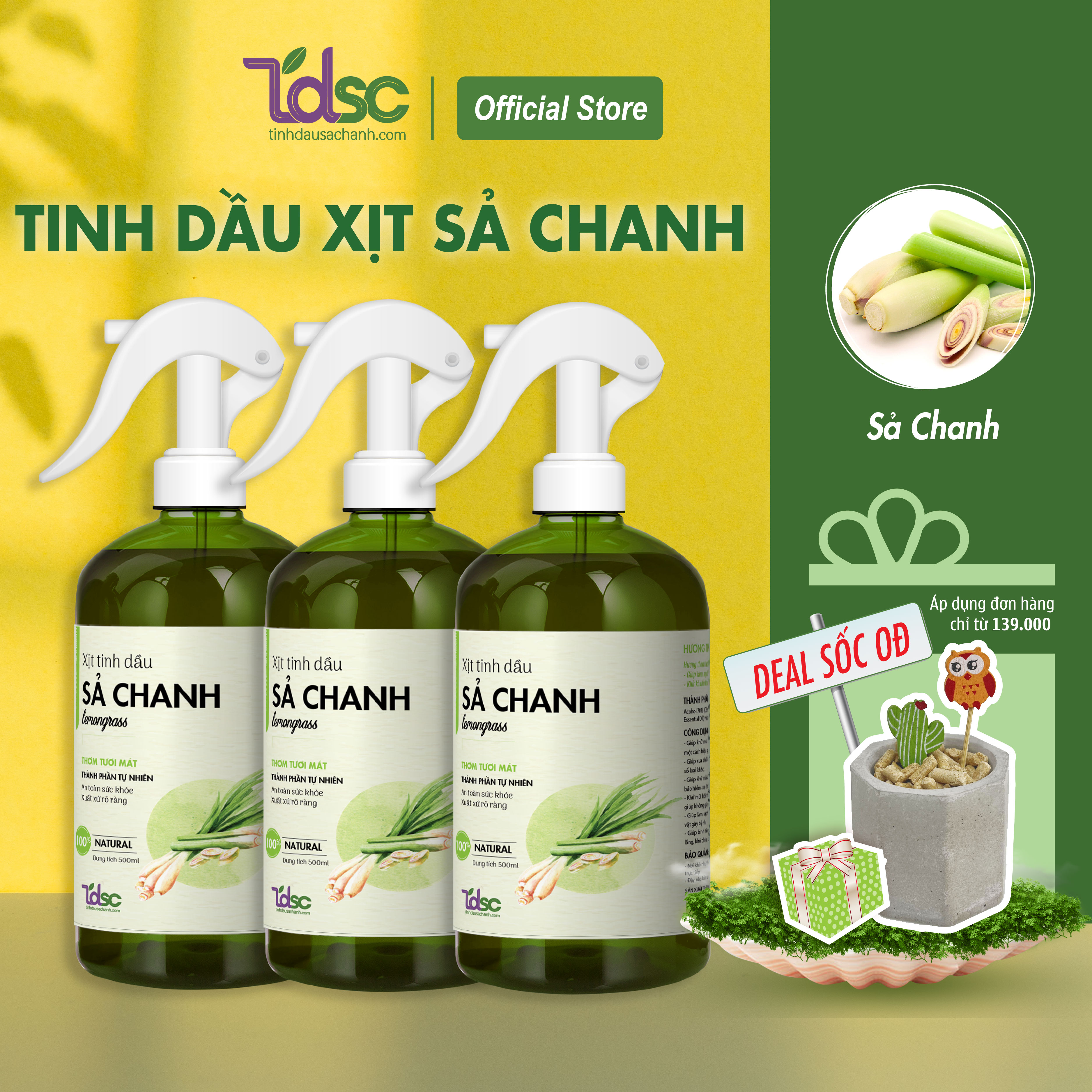 Chai Xịt Tinh Dầu Sả Chanh Nguyên Chất Thơm Phòng Đuổi Muỗi TINHDAUSACHANH 100/500ml Tinh Dầu Sả Xịt Phòng Khử Mùi
