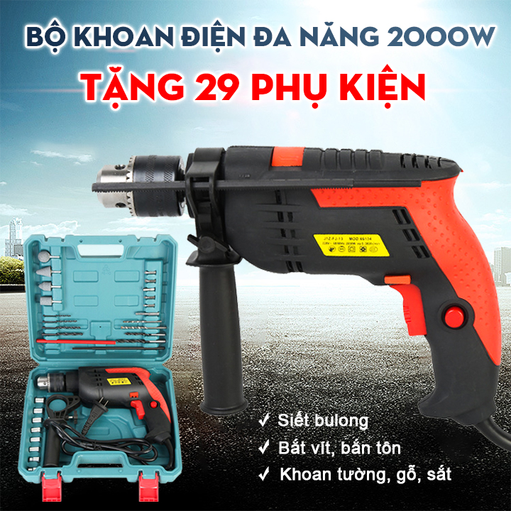 [ TẶNG BỘ PHỤ KIỆN 29 CHI TIẾT ]Máy khoan điện đa năng công suất khủng 2000W - Máy Khoan Tường, Khoan Bê Tông, Bắt Vít, Siết bulong, Siết Ốc, Vặn Vít
