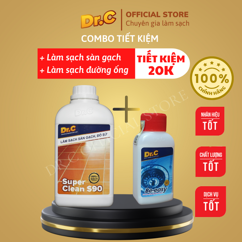 COMBO SIÊU TIẾT KIỆM| Làm sạch sàn gạch, thiết bị men sứ S90 + Làm sạch đường ống Be-Easy thương hiệu Dr.C | GIAN HÀNG CHÍNH HÃNG