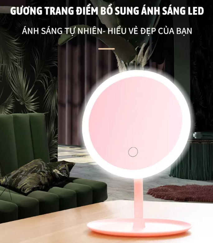 GƯƠNG TRANG ĐIỂM ĐỂ BÀN CẢM ỨNG ĐÈN LED SẠC USB (Nhiều màu) - [Gương trang điểm cảm ứng #Gương đèn trang đểm # Gương trang điểm gấp gọn]