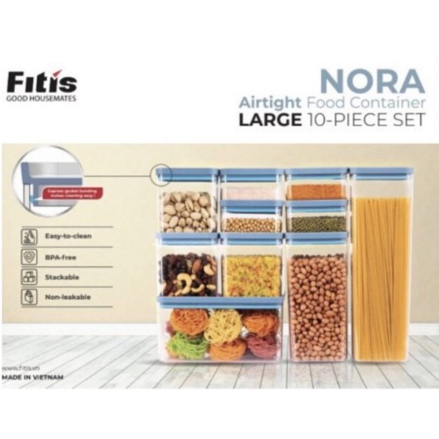 Bộ 10 hộp đựng thực phẩm khô fitis nora large set fs-03e1