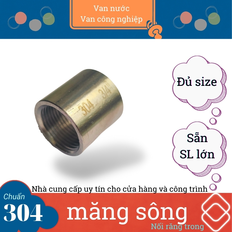 Măng sông inox 304 phi 27 phụ kiện đường ống nối trơn ren trong chất liệu bằng thép không gỉ