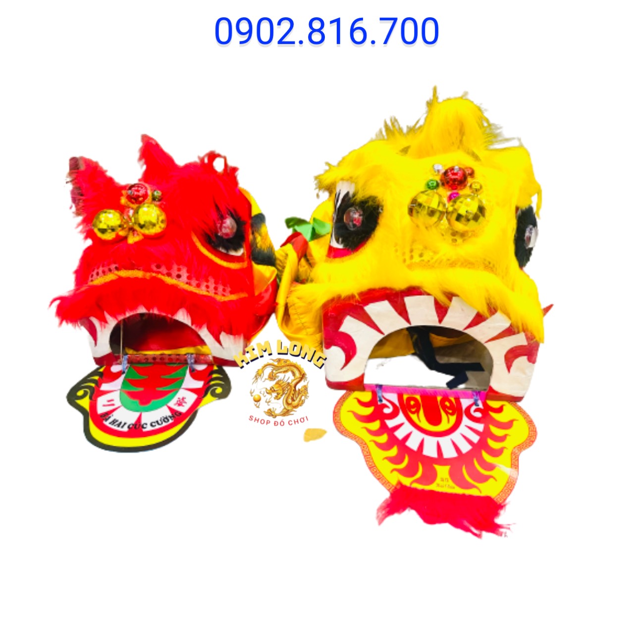 Tặng pin đồ chơi đầu lân sư tử kèm đuôi lân cho bé có lông mắt có đèn led nhấp nháy cho bé chơi trung thu tết