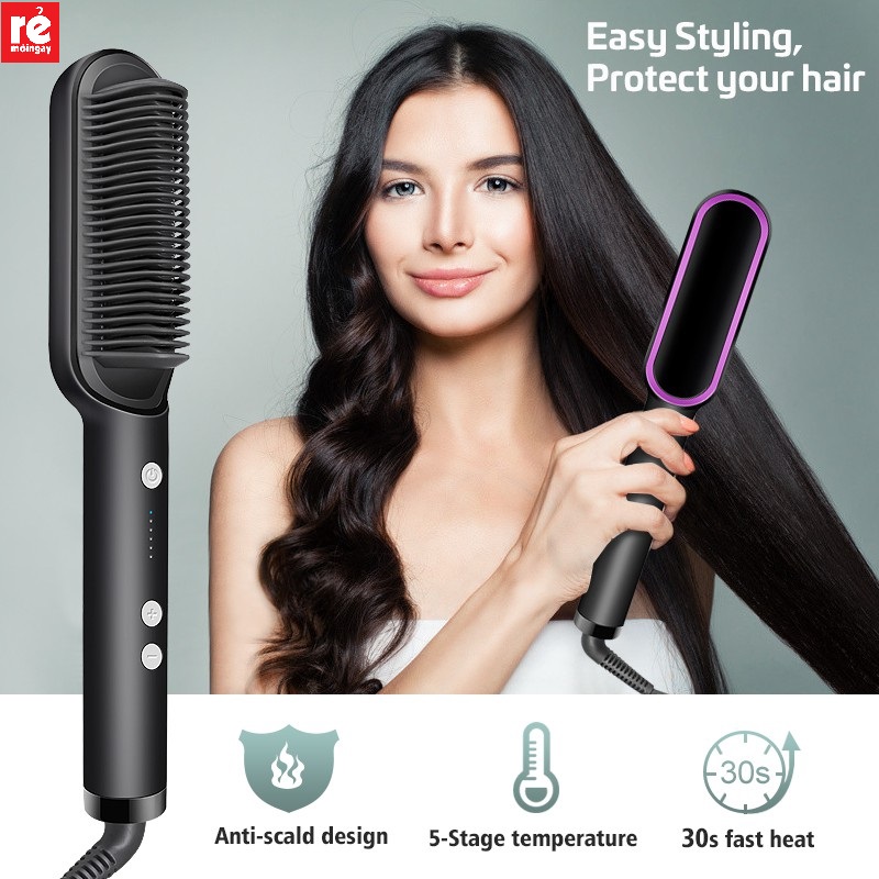 Lược Điện Chải Tóc Tạo Kiểu Chuyên Nghiệp, Lược Điện Tạo Kiểu Tóc, Lược Điện Tạo Kiểu Tóc Chuyên Nghiệp - Kiêm Máy Uốn - Duỗi - Ép Tóc, lược chải tóc gỡ rối, Lược điện chải tóc đa năng