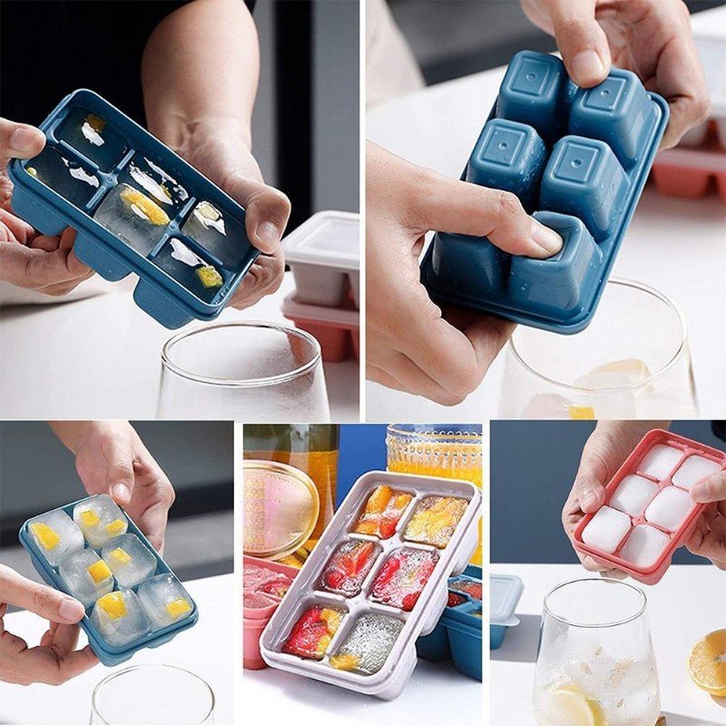 Combo 5 khay làm đá 6 ô silicon có nắp đậy, chống mùi