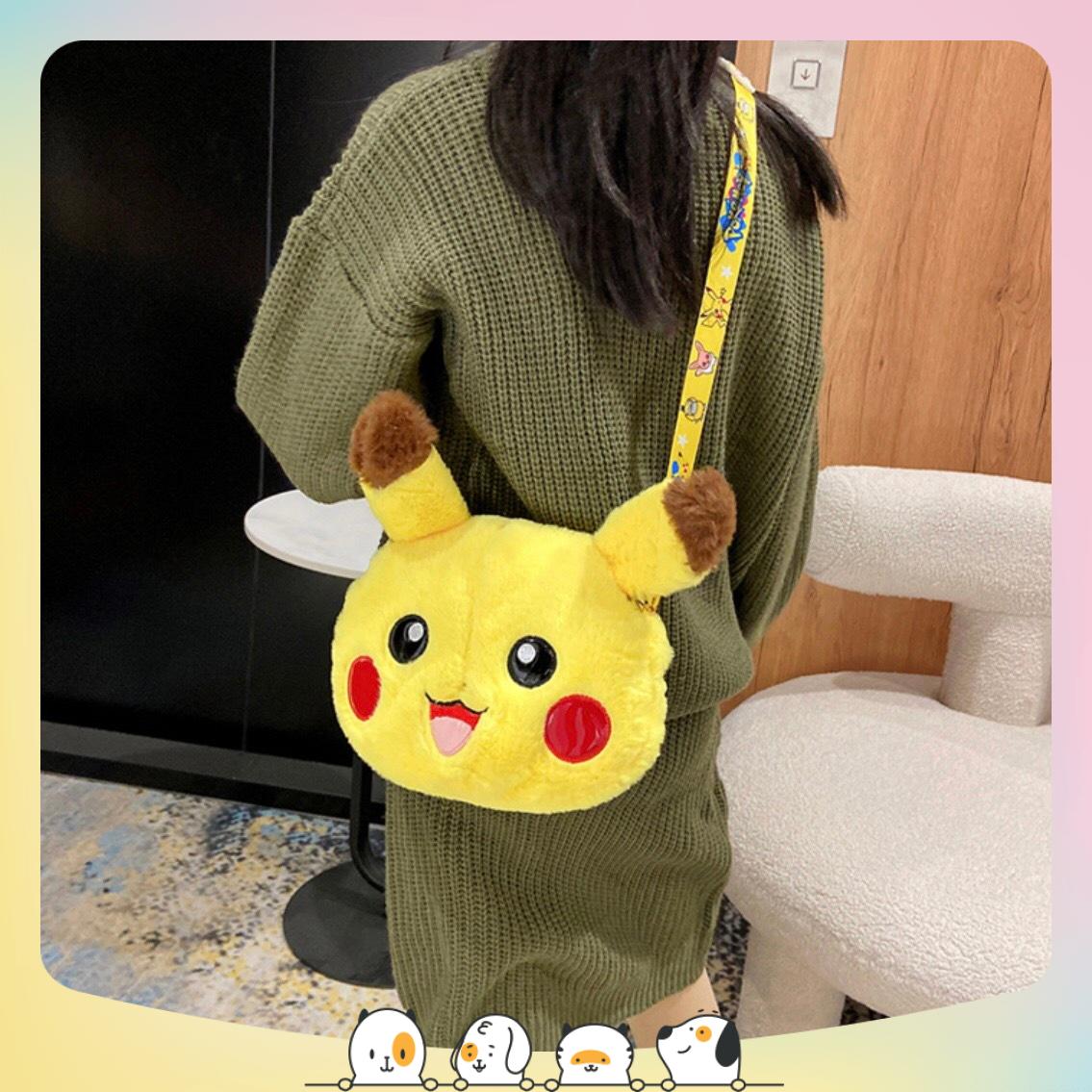 Túi đeo chéo gấu bông hình pikachu dễ thương - túi đeo vai nhồi bông