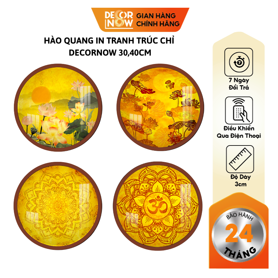 Đèn hào quang phật in tranh trúc chỉ DECORNOW 20,30 cm, trang trí bàn thờ
