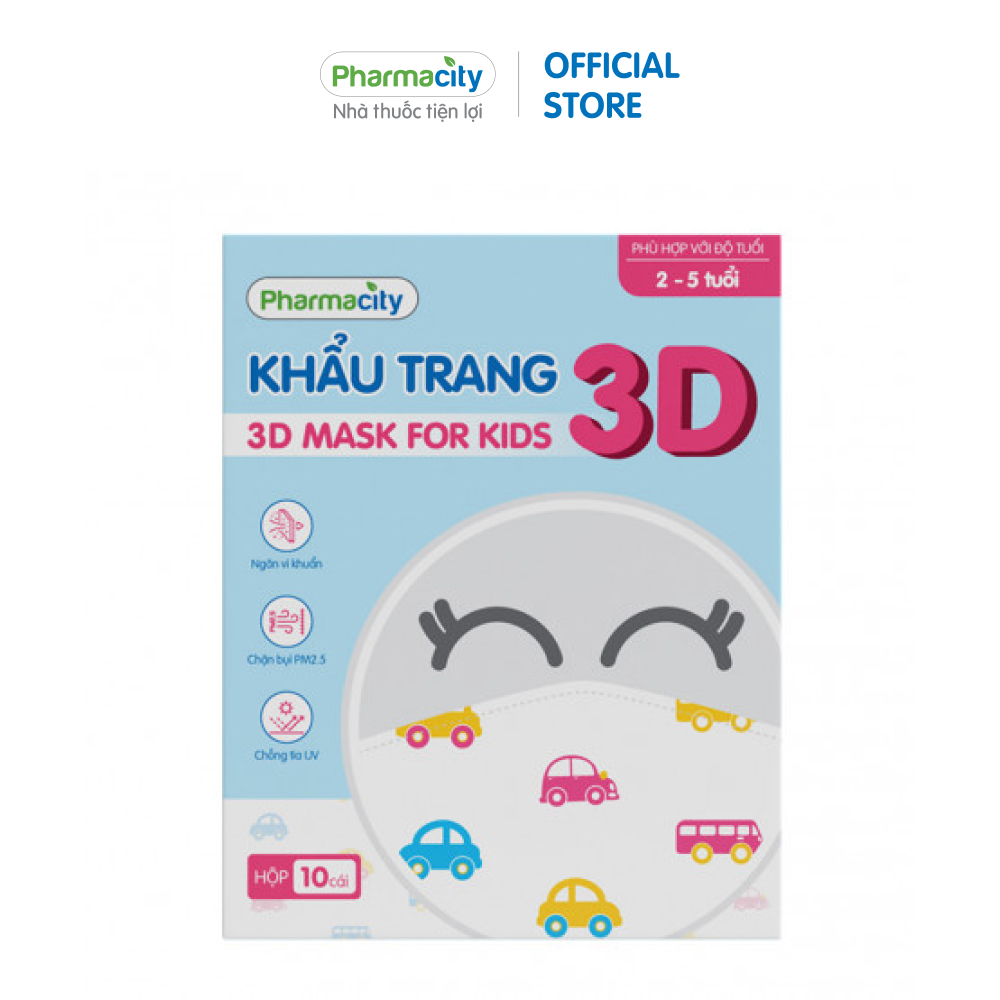 Khẩu trang 3d trẻ em hoa văn 2-5 tuổi pharmacity