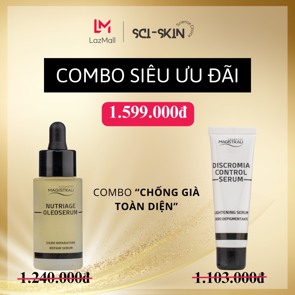 Combo dưỡng trắng da và chống lão hóa toàn diện Discromia Control Serum 30ml + Nutriage Oleoserum 30ml