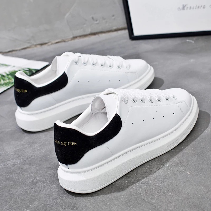 Giày Nam Nữ Mc Queen MCQ Khâu Đế Gót Nhung Đen Dây Lụa Bản Trung Cao Cấp Giày Sneakers Nam - Nữ Mcc Đế Xịn Gót Đen Nỉ Kiểu Dáng Hàn Quốc Bán Chạy T-12 màu trắng