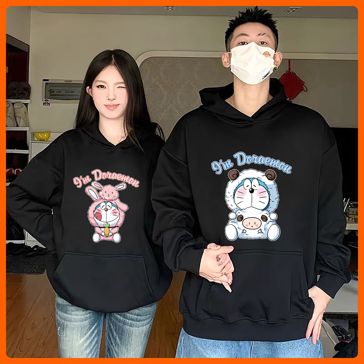 Áo hoodie unisex form rộng in hình dễ thương - áo cặp áo đôi