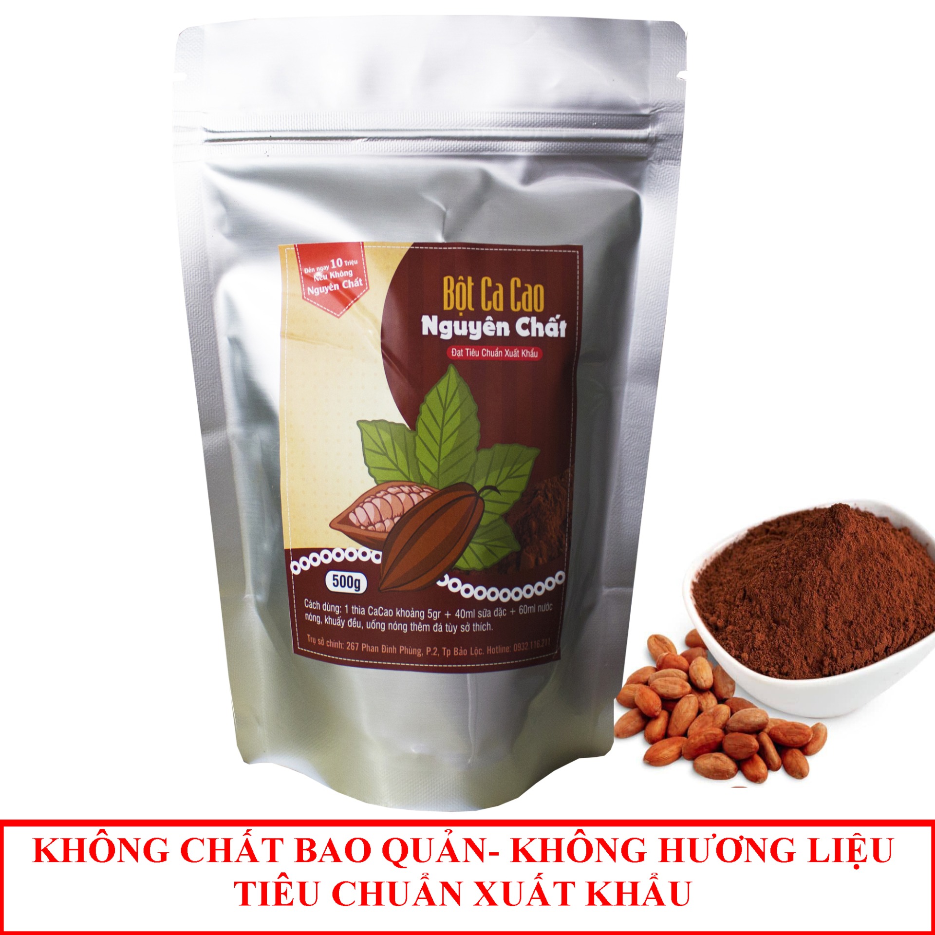Bột ca cao nguyên chất 500gr - không chât bảo quản, không chất tạo màu, cam kết đổi trả nếu không hài lòng