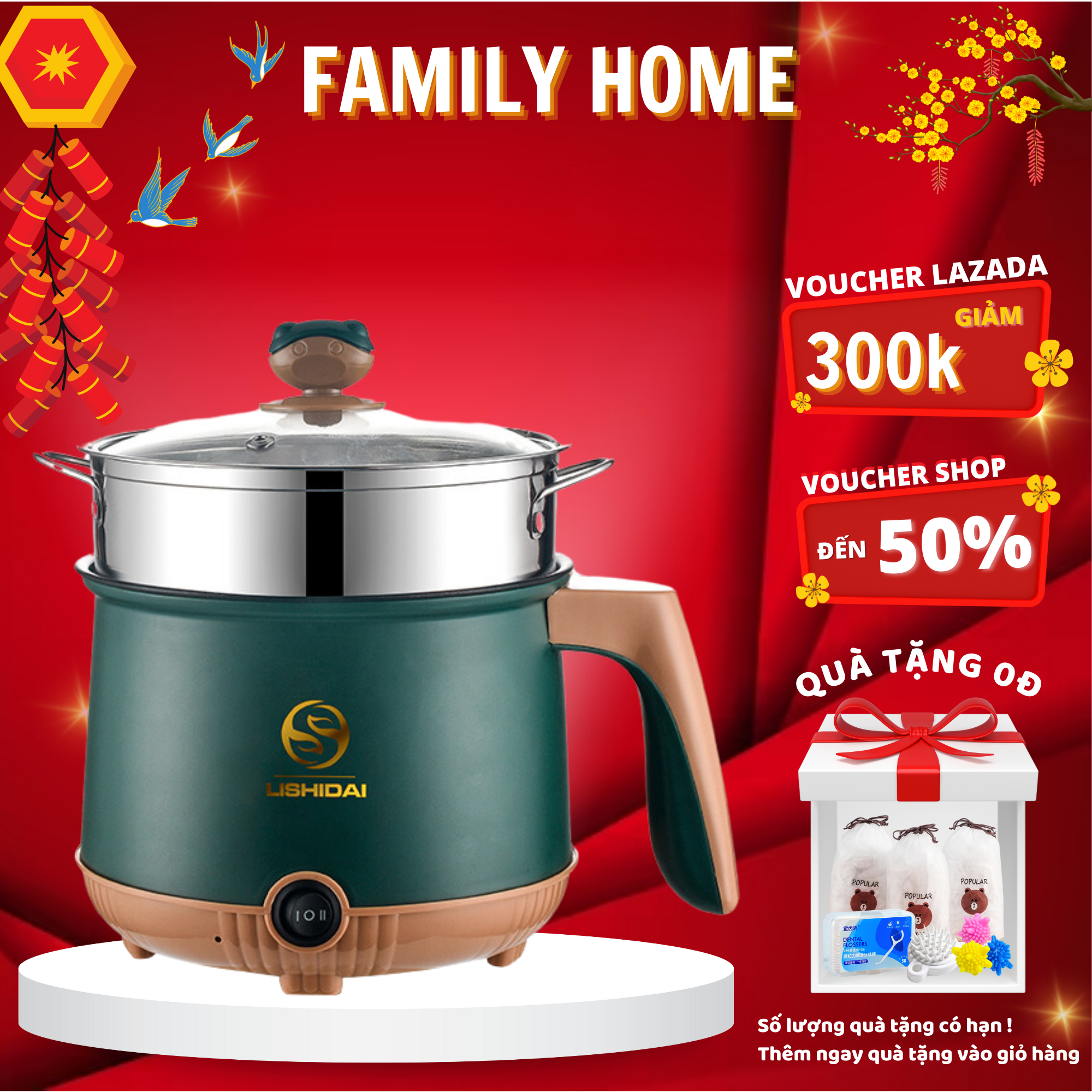 Nồi Lẩu Điện Mini 2 Tầng Cao Cấp 2021 Tặng Kèm Xửng Hấp Inox, 2 Nấc Chỉnh Nhiệt, Chiên, Xào, Nấu Cơm, Nấu Canh Phù Hợp 1-2 Người Ăn