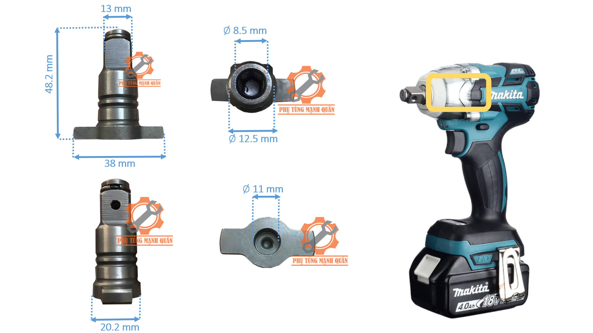 Trục máy bulong, đầu chữ T thay thế cho máy siết bulong