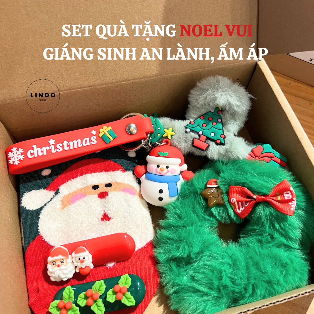 Set quà tặng noel vui lindo, quà tặng giáng sinh an lành, ấm áp, cài tóc noel, kẹp tóc noel, kính noel, cột tóc noel,...