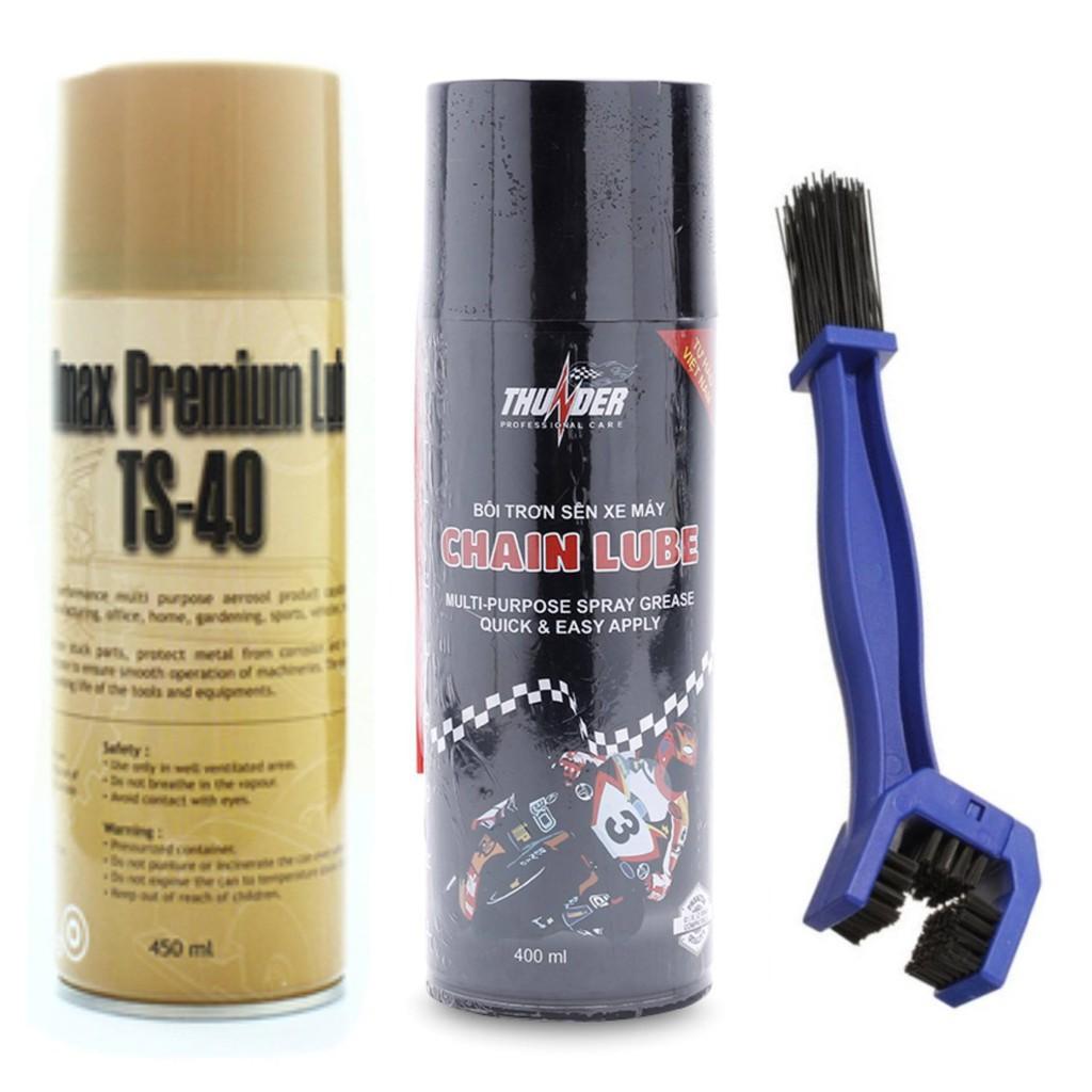 Bộ 3 sp Thunder dưỡng sên, xích trần 400ml, Vệ sinh sên TS40 450ml và bàn chải vệ sinh 3D