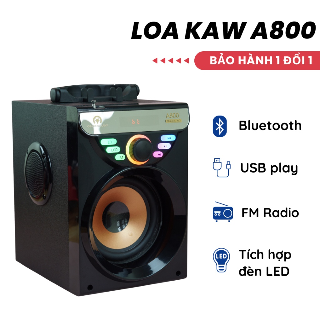 Loa bluetooth KAW A800 thế hệ mới Pin trâu Tích hợp đèn LED bảo hành 1 đổi 1