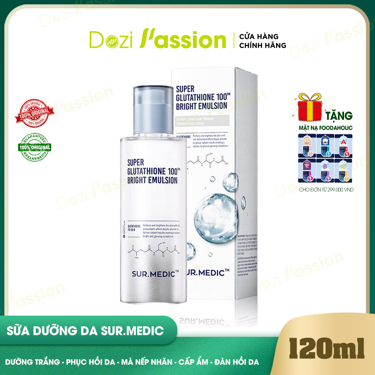 Sữa Dưỡng Sur.Medic Dưỡng Trắng Da Cấp Tốc - Surmedic Super Glutathione 100 Bright Emulsion 120ml