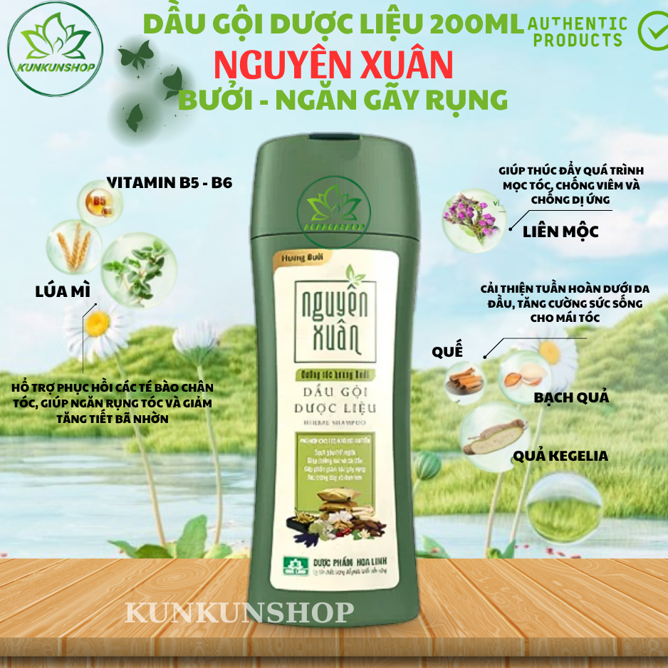 Dầu gội dược liệu Nguyên Xuân hương bưởi mới chai 200ml mẫu đặc biệt giúp tóc siêu mượt, giảm gãy rụng, hết gàu ngứa kunkunshopvn