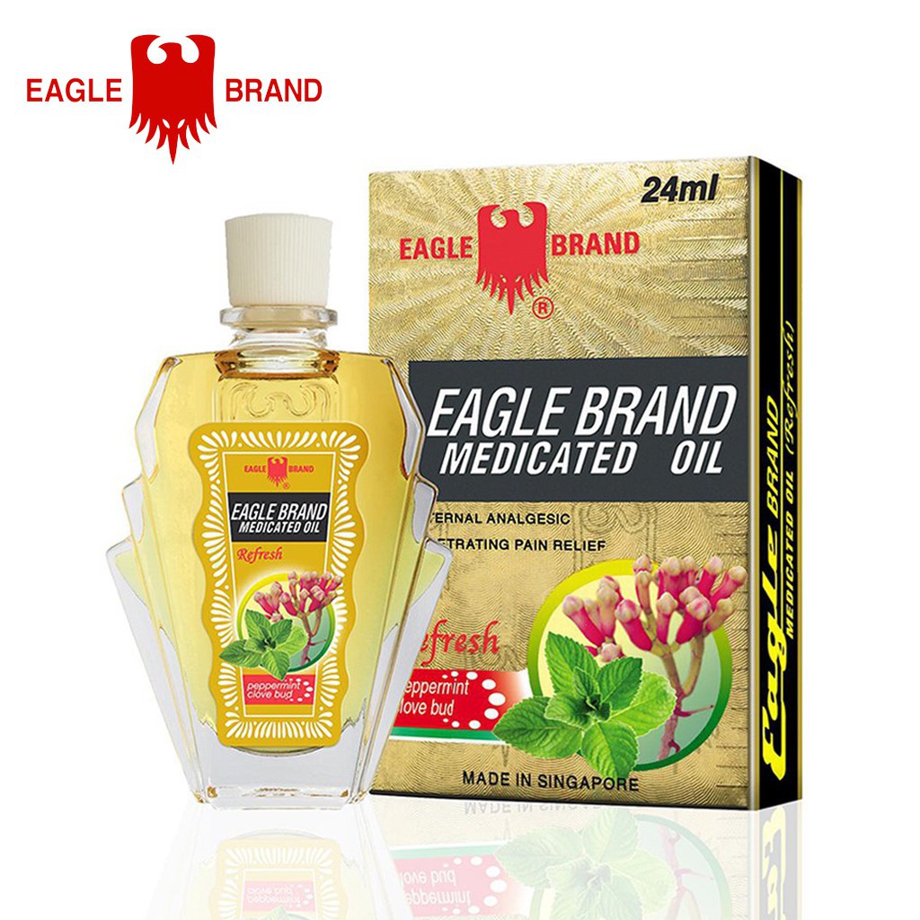 Dầu Gió Vàng Eagle Brand Medicated Oil 2 nắp Chính Hãng Singapore 24ml Thơm, Nóng