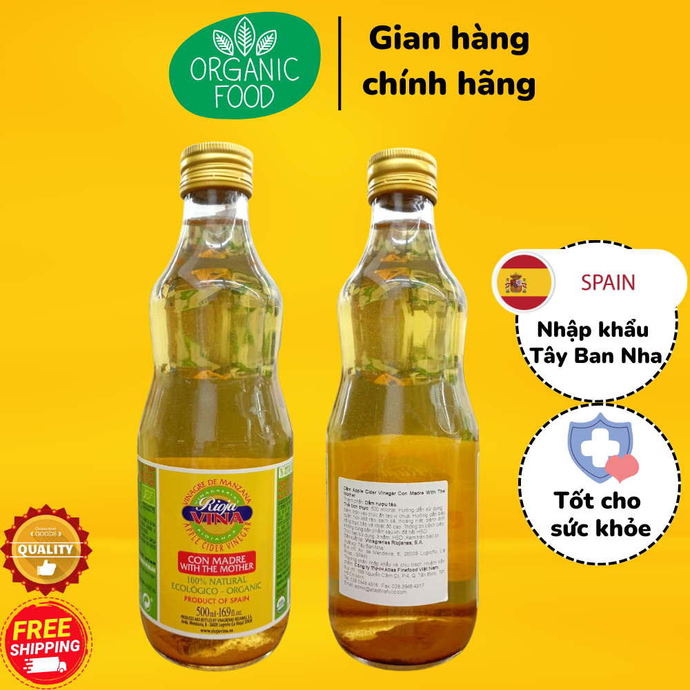 Giấm táo hữu cơ có giấm mẹ riojiavina 500ml - nhập khẩu tây ban nha