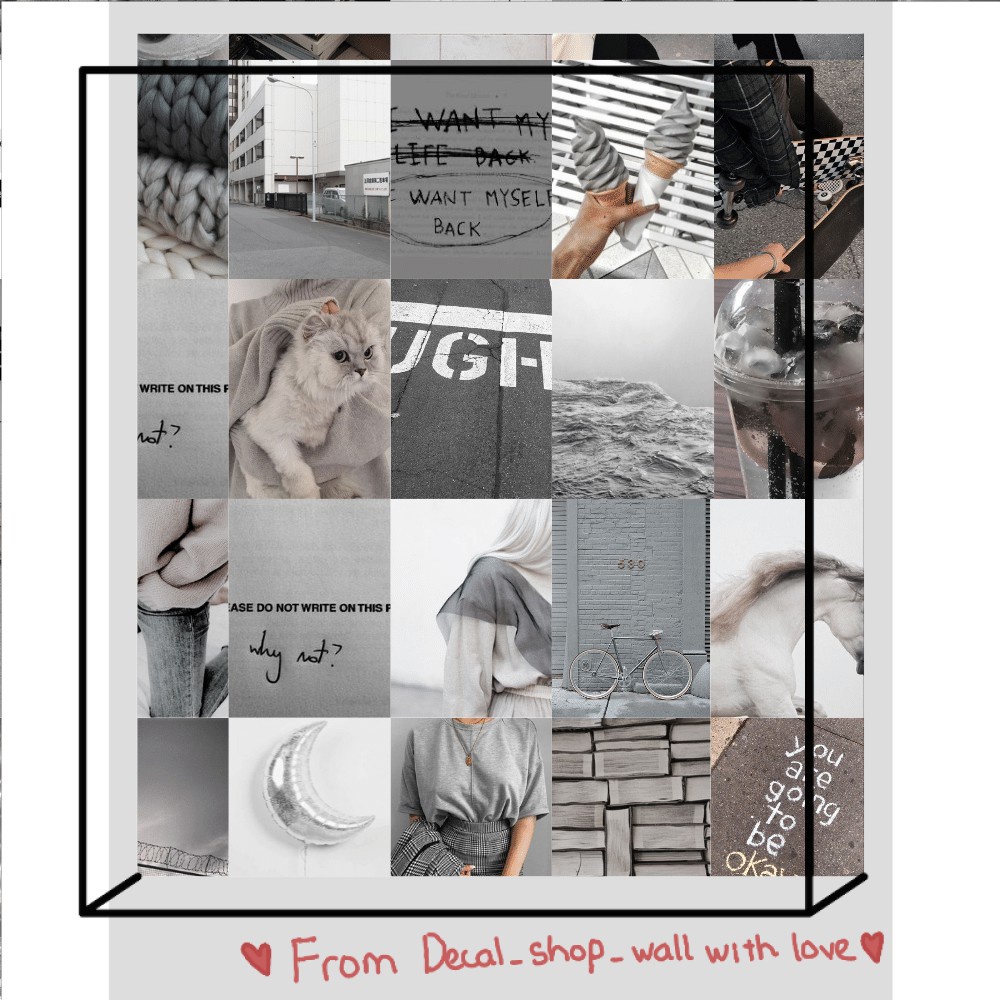 Wall Collage dán tường trang trí decor phòng ngủ - theme Xám tro