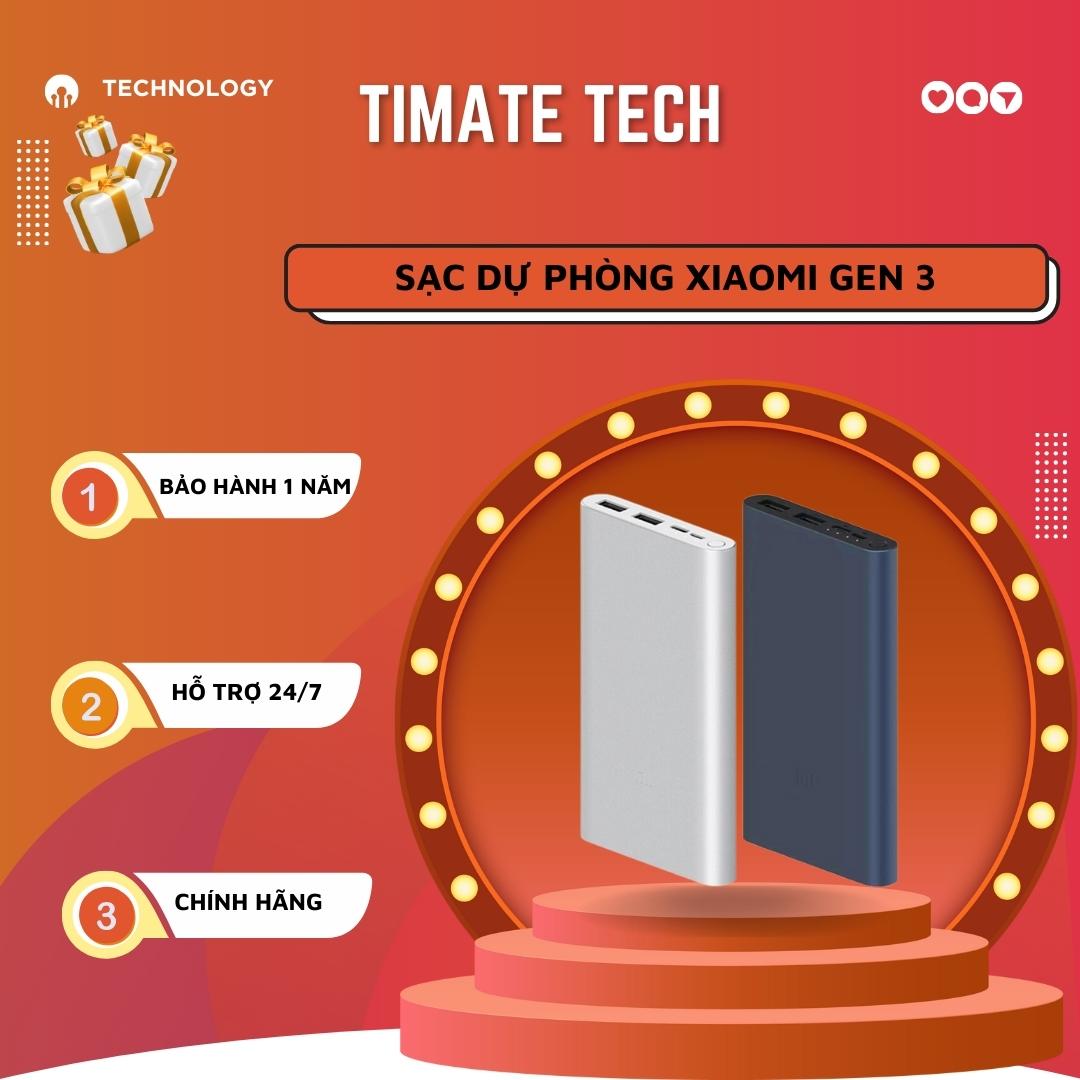 Pin Sạc Dự Phòng Xiaomi Gen 3 Version 2023 Polymer 10000mAh Tích Hợp Cổng TypeC TIMATE TECH Lỗi 1 Đổi 1