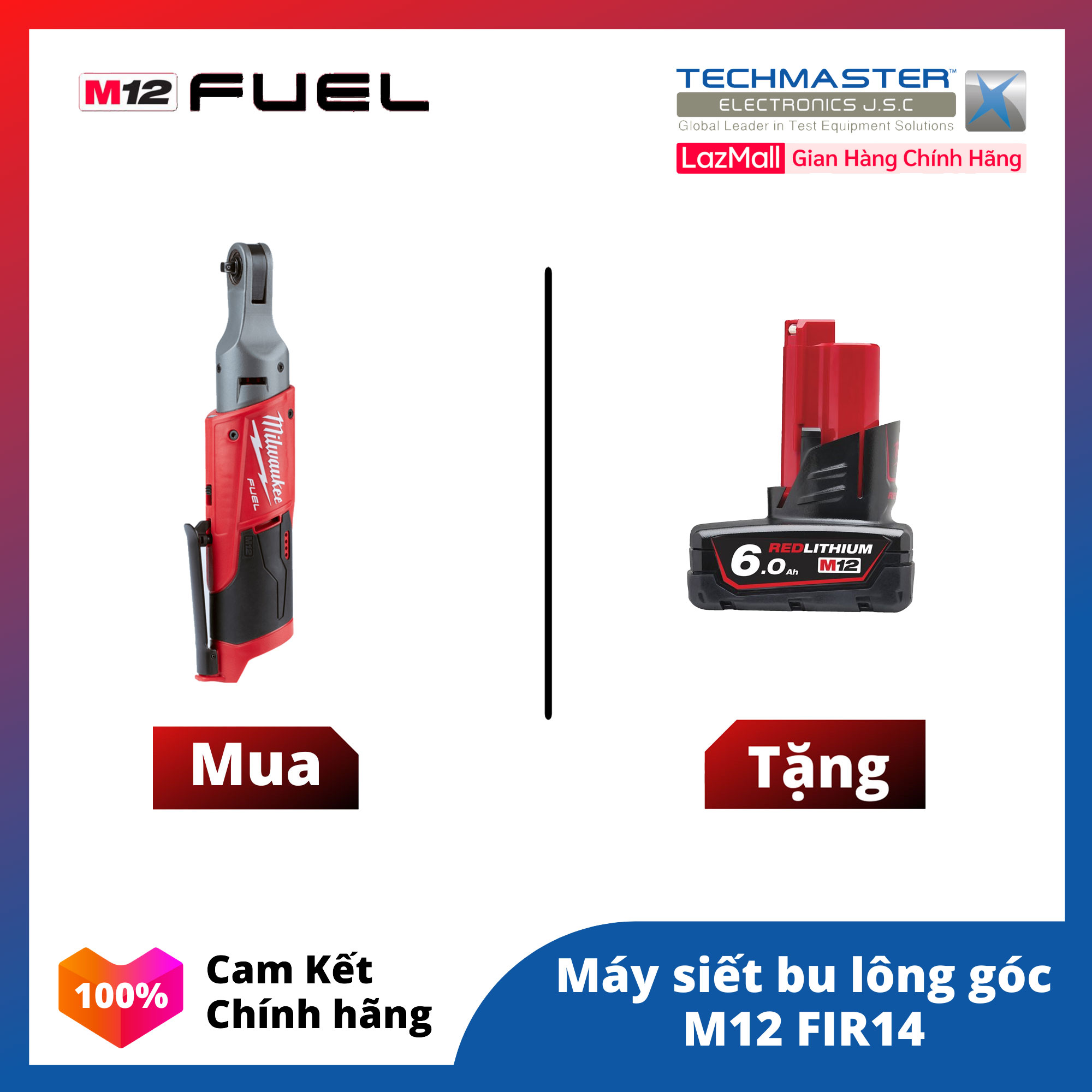 Máy siết bu lông góc milwaukee m12 fir14-0 + tặng kèm pin 12v 6.0ah