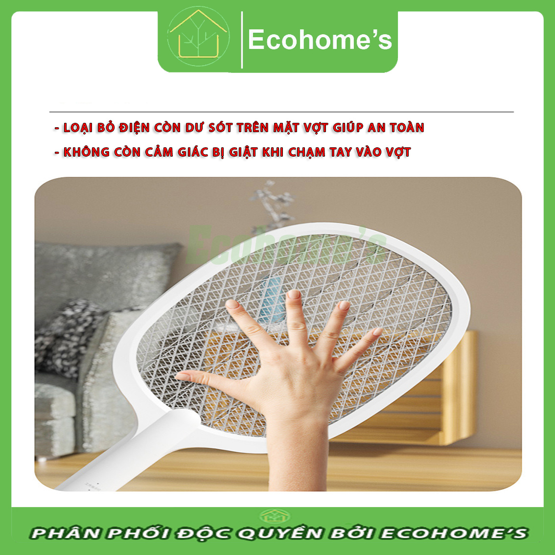 Vợt muỗi thông minh Ecohome's tích hợp thêm đèn led bắ muỗi sang trọng, cao cấp, an toàn cho người sử dụng với sạc pin nhanh chóng, độ bền cao bắt được tất cả các loại muỗi gây hại cho con người ngoài ra có thể làm đèn ngủ