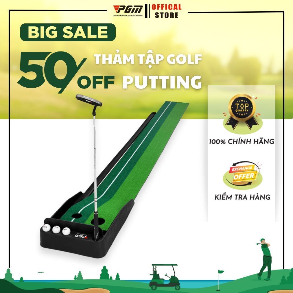 Thảm Tập Golf, Thảm Tập Putting, Thảm Golf 2 Màu, PGM, Thảm Golf Có Vạch Phụ Trợ Ngắm, Thảm Tập Golf Có Đường Dẫn Bóng Về Tiện Lợi