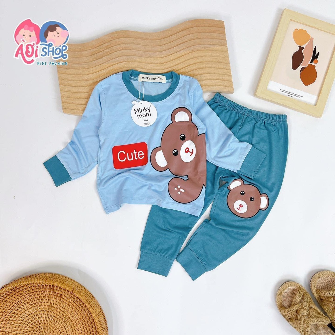 Bộ dài tay bé trai, bé gái Minky Mom in hình thú (vải thun lạnh) size 3-18kg - 2